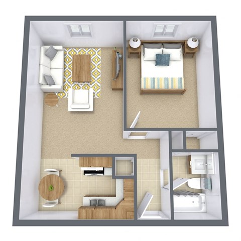 Floor plan for 1 bed, 1 bath, 500 sqft